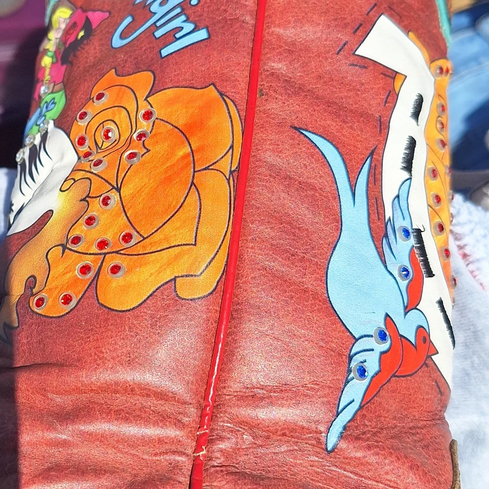 Ariat Quincy Bronco Boots Billie Red 7.5 Painted Cowgirl Western Cowboy Rare - Picture 11 of 15